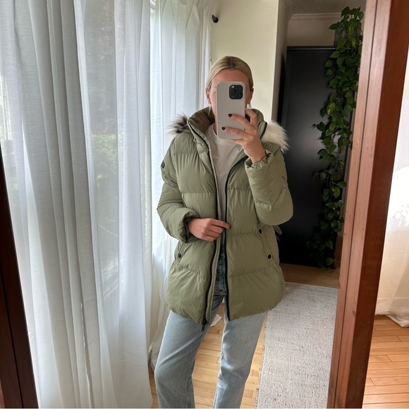 Sam Edelman Jackets & Blazers - Sam Edelman Water Repellent Faux Fur Trim Puffer Jacket Quilted Green Women's M